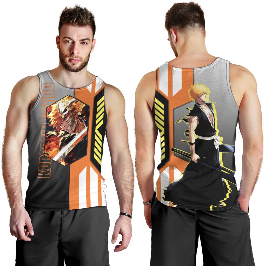 Ichigo Kurosaki from Bleach Men Tank Top with Sword and Battle Ready Pose Design - The Mazicc