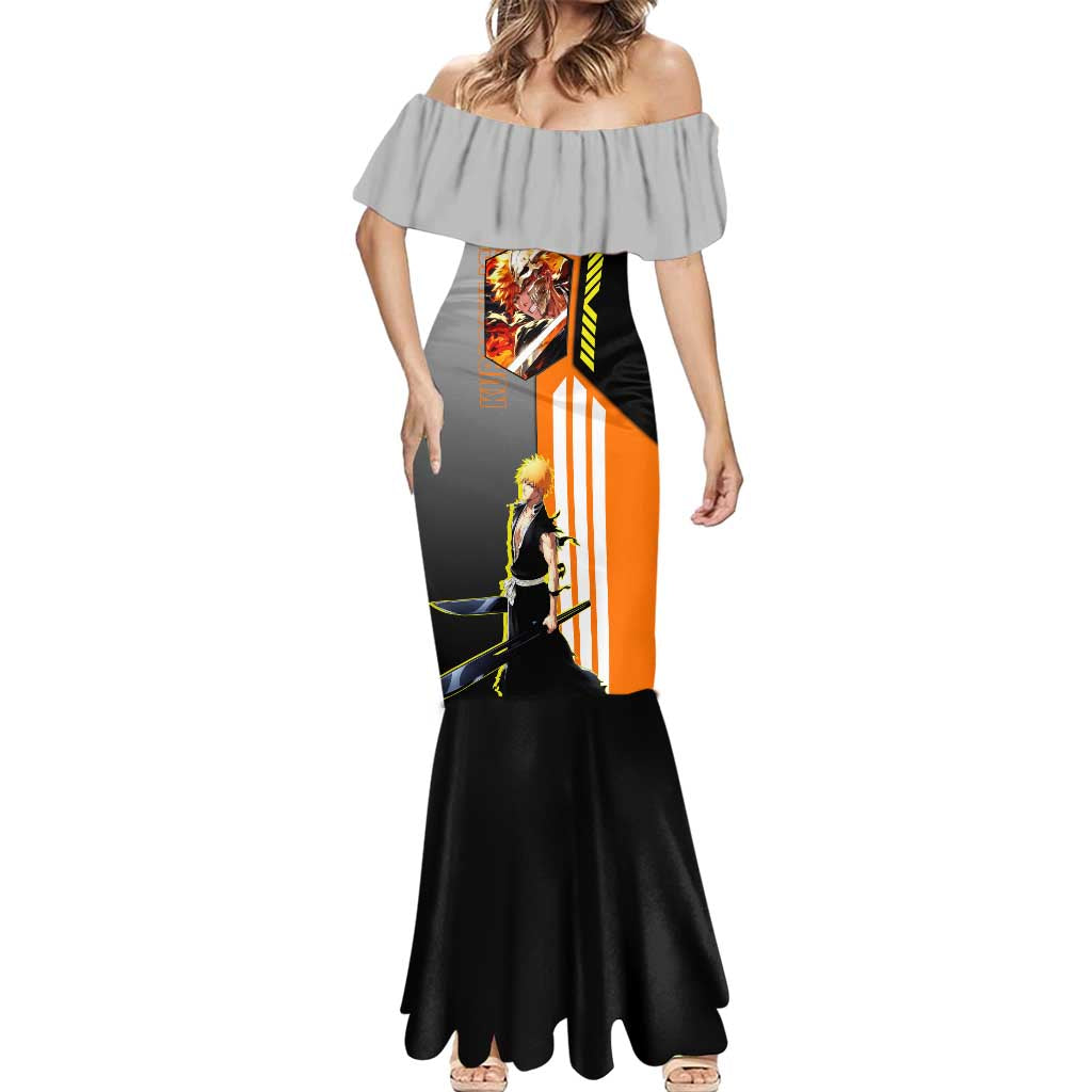 Ichigo Kurosaki from Bleach Mermaid Dress with Sword and Battle Ready Pose Design - The Mazicc