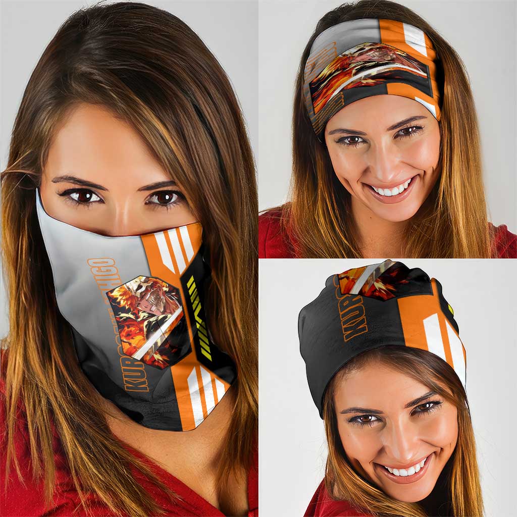 Ichigo Kurosaki from Bleach Neck Gaiter with Sword and Battle Ready Pose Design - The Mazicc