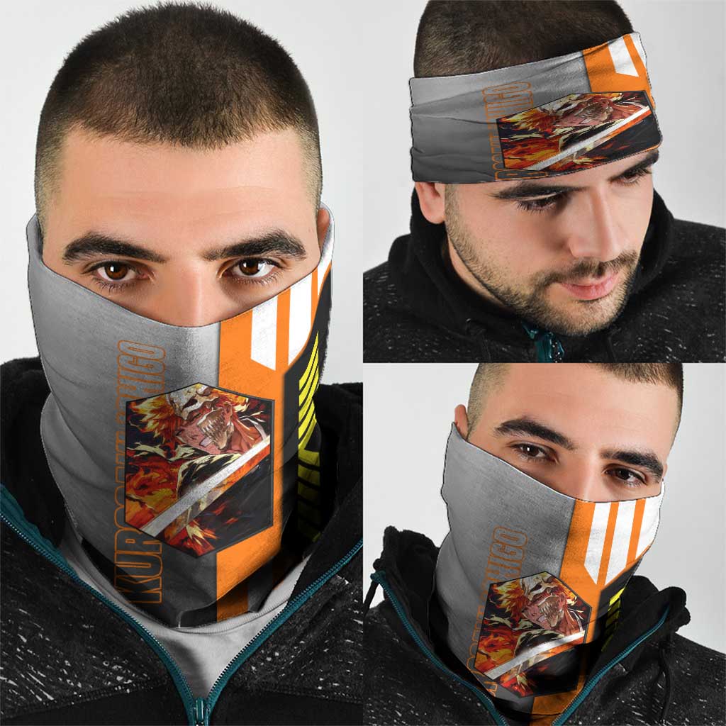 Ichigo Kurosaki from Bleach Neck Gaiter with Sword and Battle Ready Pose Design - The Mazicc