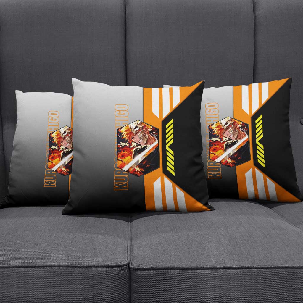 Ichigo Kurosaki from Bleach Pillow Cover with Sword and Battle Ready Pose Design - The Mazicc