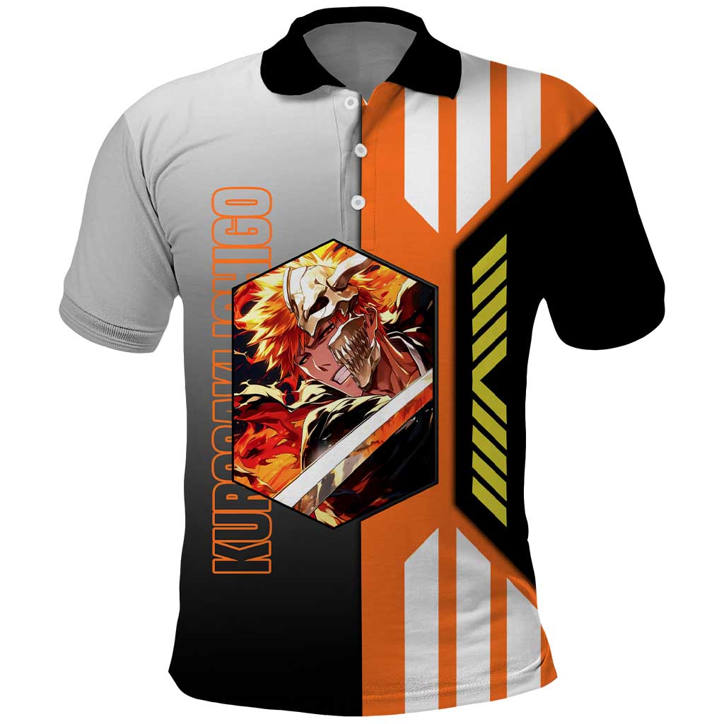 Ichigo Kurosaki from Bleach Polo Shirt with Sword and Battle Ready Pose Design - The Mazicc