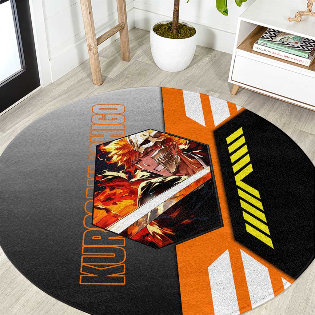 Ichigo Kurosaki from Bleach Round Carpet with Sword and Battle Ready Pose Design - The Mazicc