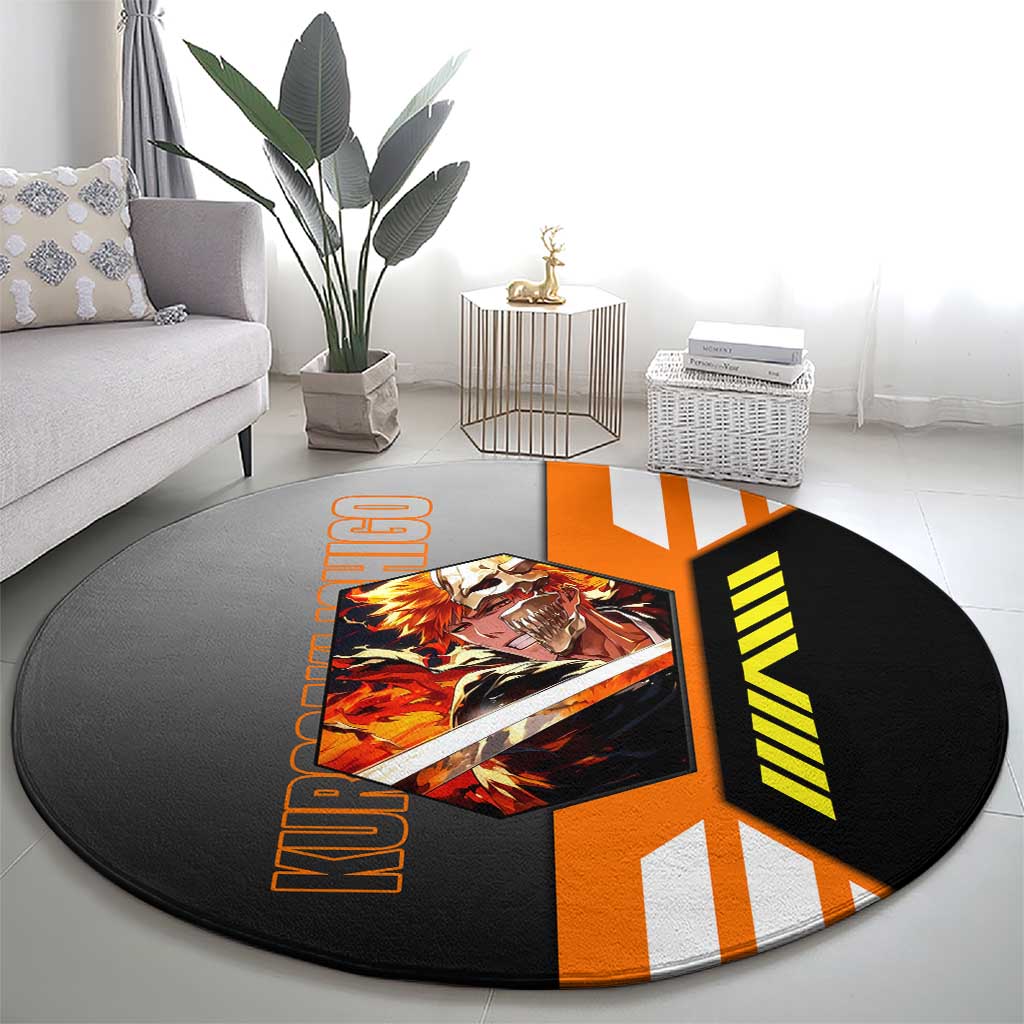 Ichigo Kurosaki from Bleach Round Carpet with Sword and Battle Ready Pose Design - The Mazicc