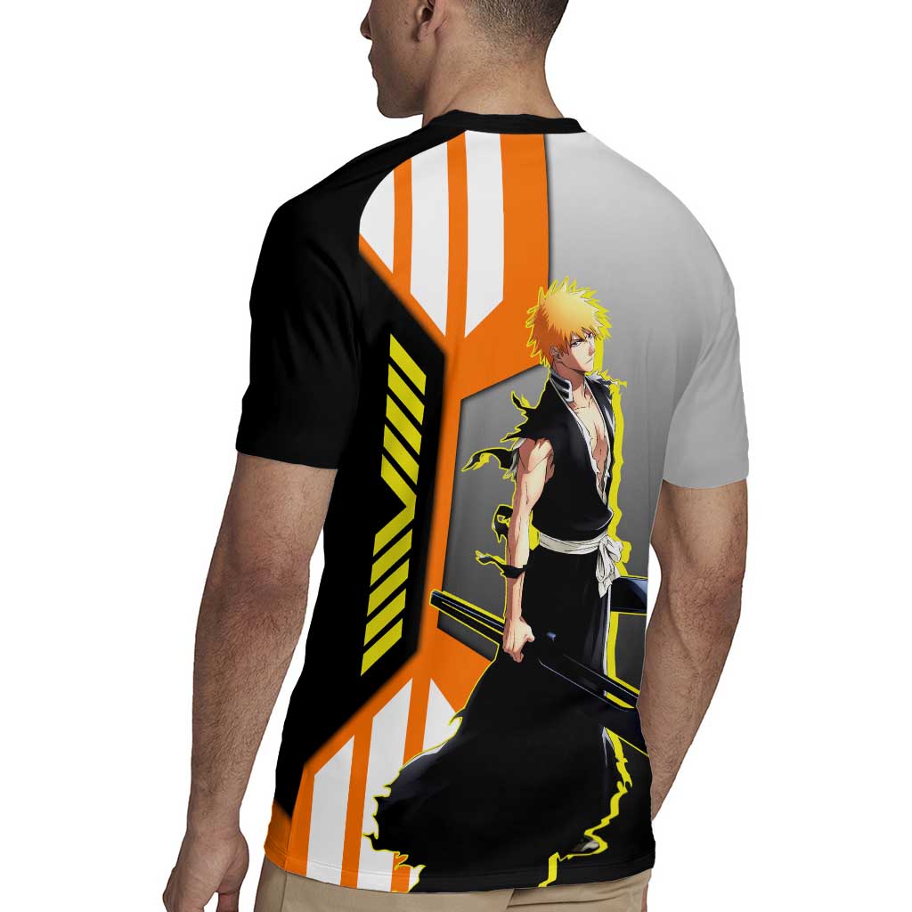 Ichigo Kurosaki from Bleach Rugby Jersey with Sword and Battle Ready Pose Design - The Mazicc