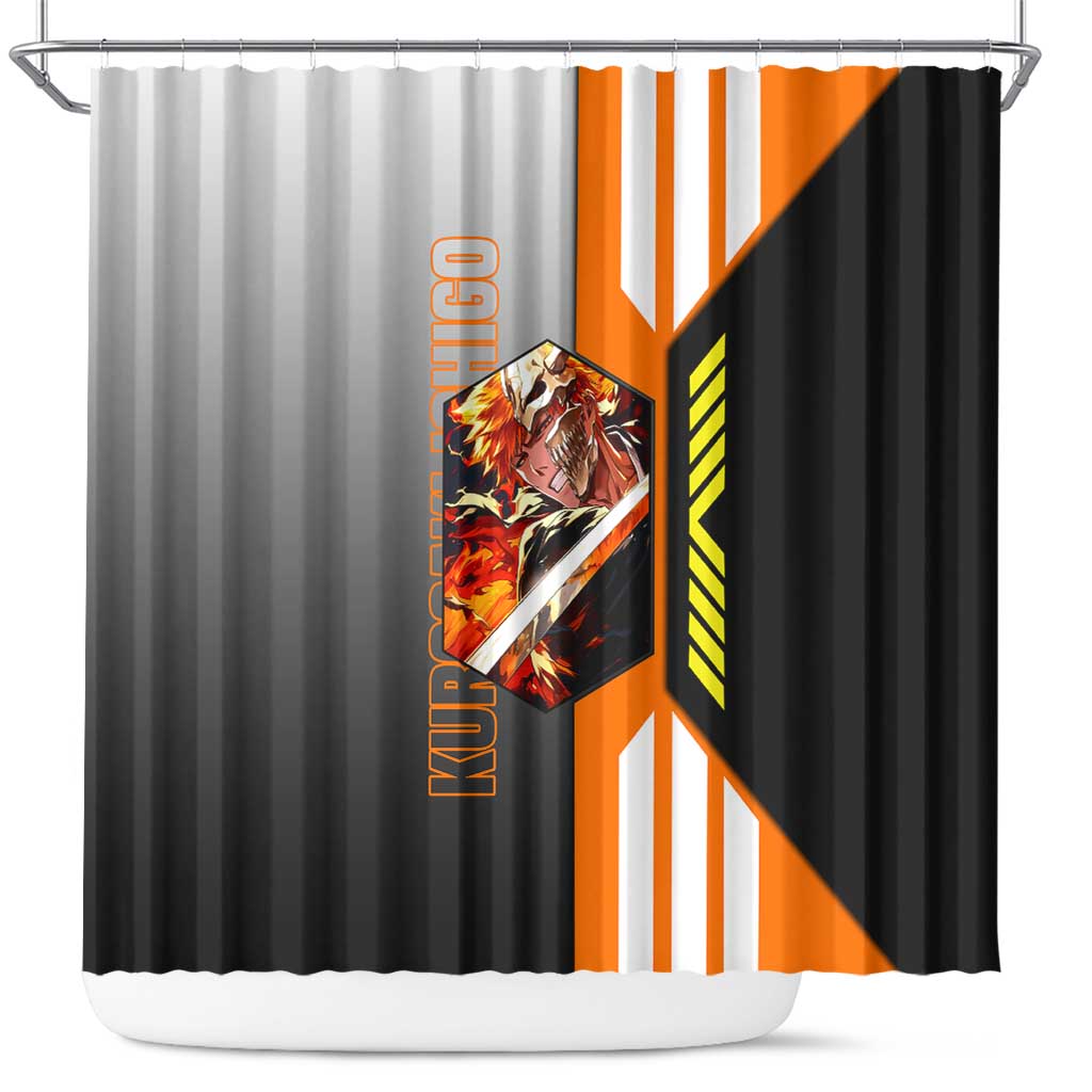 Ichigo Kurosaki from Bleach Shower Curtain with Sword and Battle Ready Pose Design - The Mazicc