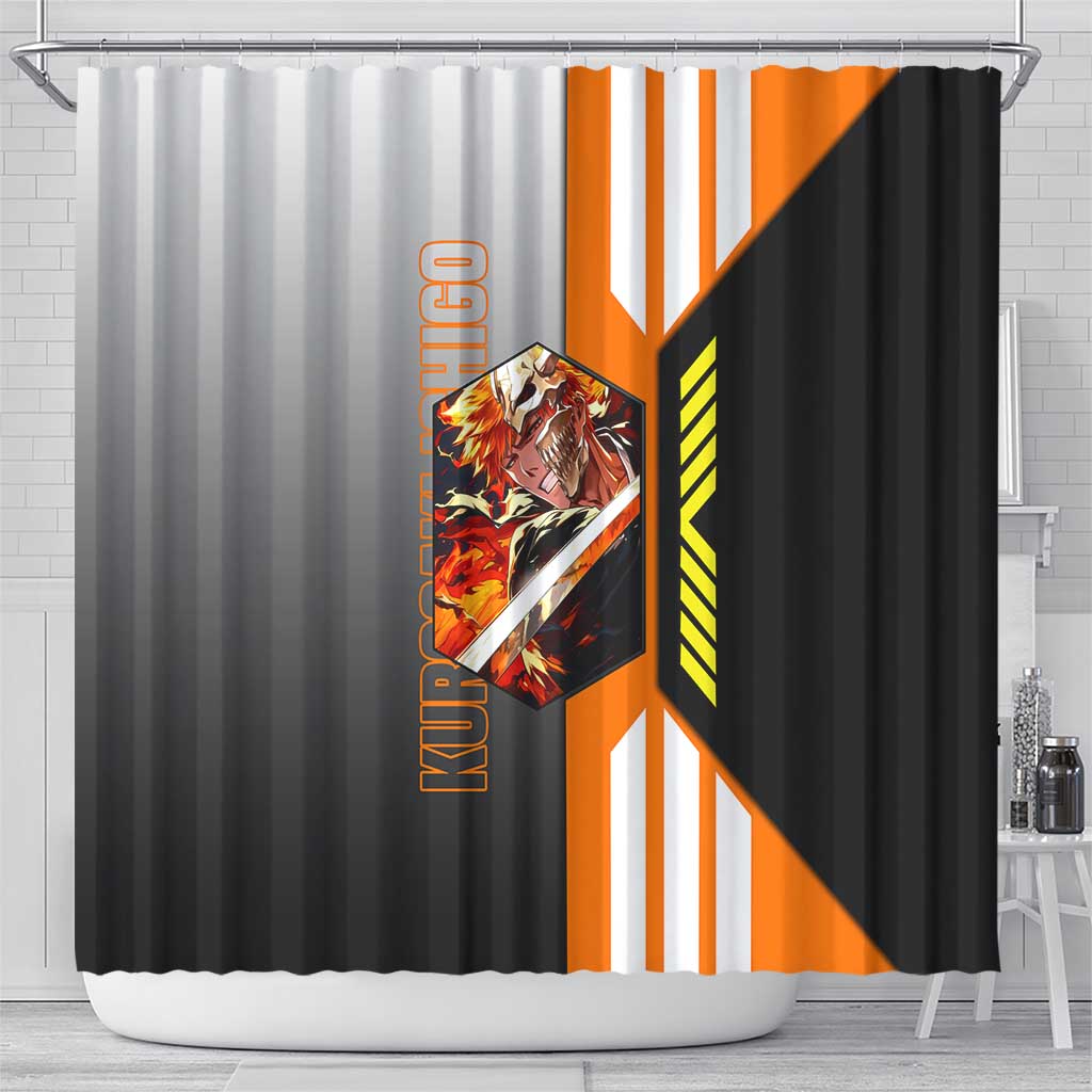 Ichigo Kurosaki from Bleach Shower Curtain with Sword and Battle Ready Pose Design - The Mazicc