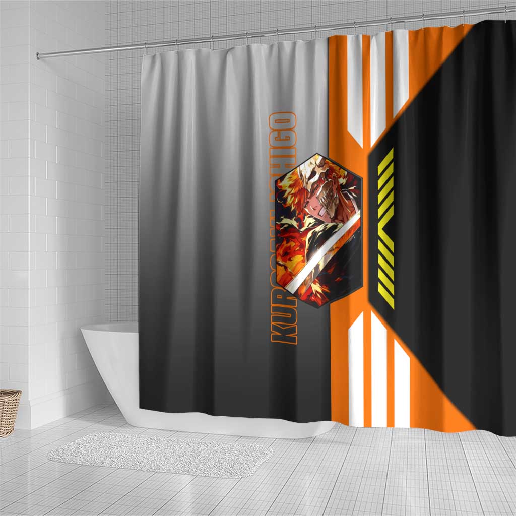 Ichigo Kurosaki from Bleach Shower Curtain with Sword and Battle Ready Pose Design - The Mazicc