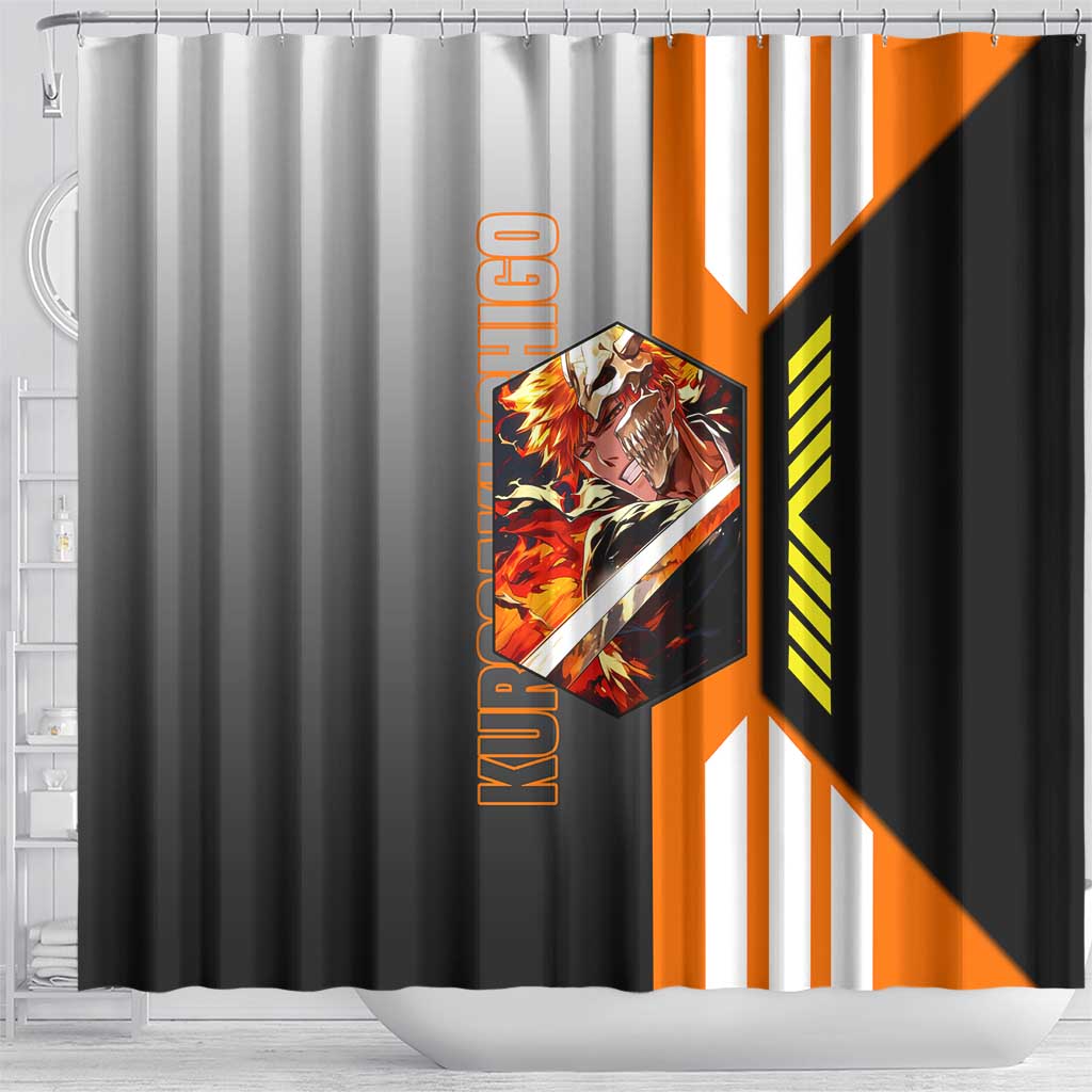 Ichigo Kurosaki from Bleach Shower Curtain with Sword and Battle Ready Pose Design - The Mazicc