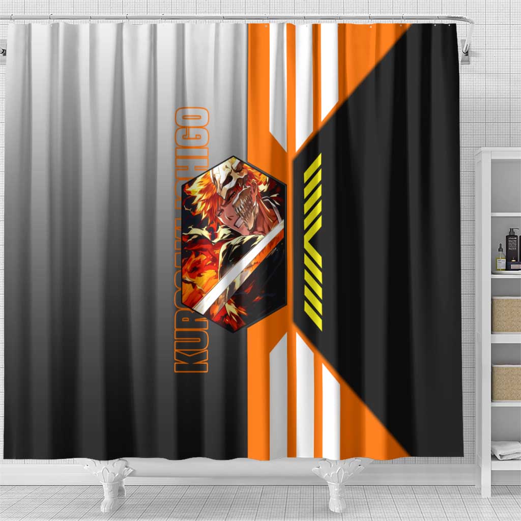 Ichigo Kurosaki from Bleach Shower Curtain with Sword and Battle Ready Pose Design - The Mazicc