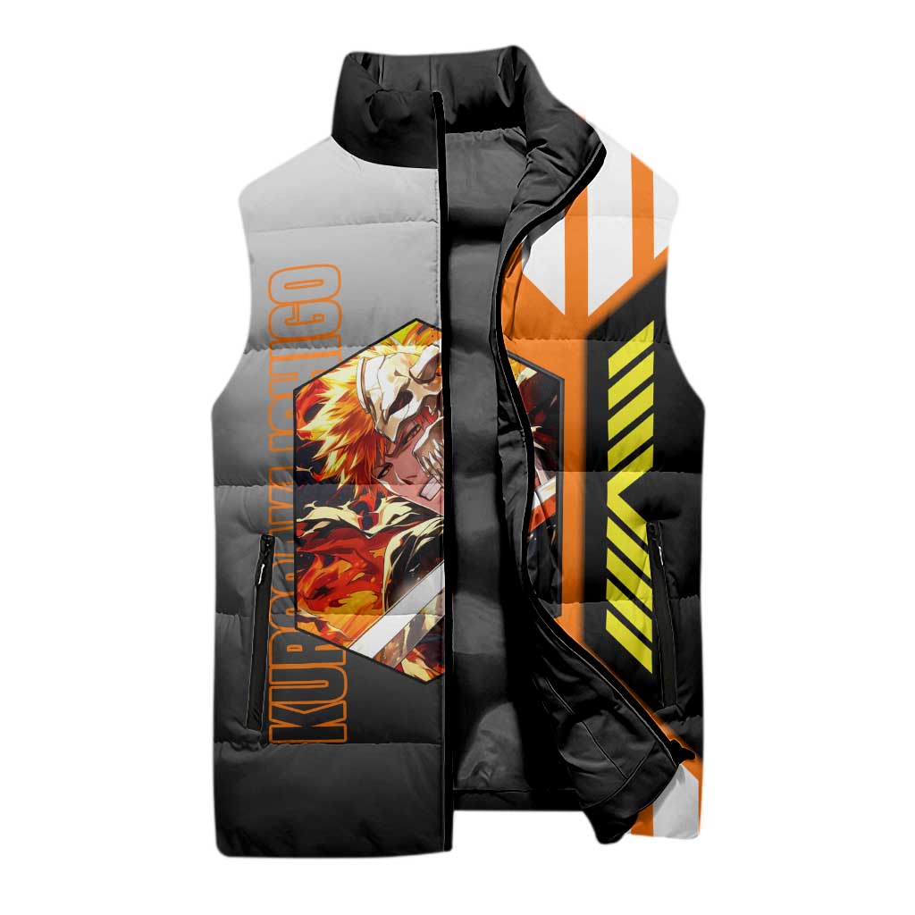 Ichigo Kurosaki from Bleach Sleeveless Puffer Jacket with Sword and Battle Ready Pose Design - The Mazicc