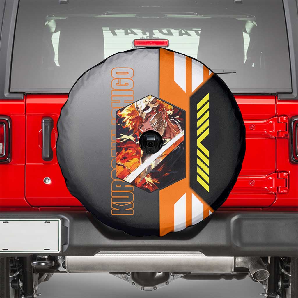 Ichigo Kurosaki from Bleach Spare Tire Cover with Sword and Battle Ready Pose Design - The Mazicc