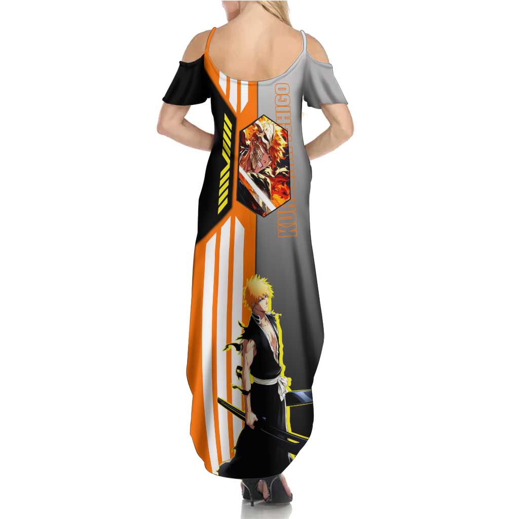 Ichigo Kurosaki from Bleach Summer Maxi Dress with Sword and Battle Ready Pose Design - The Mazicc