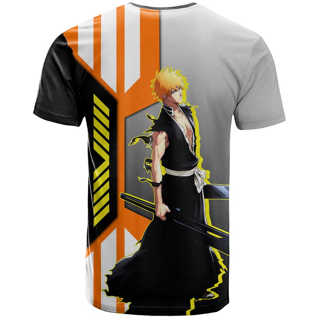Ichigo Kurosaki from Bleach T Shirt with Sword and Battle Ready Pose Design - The Mazicc