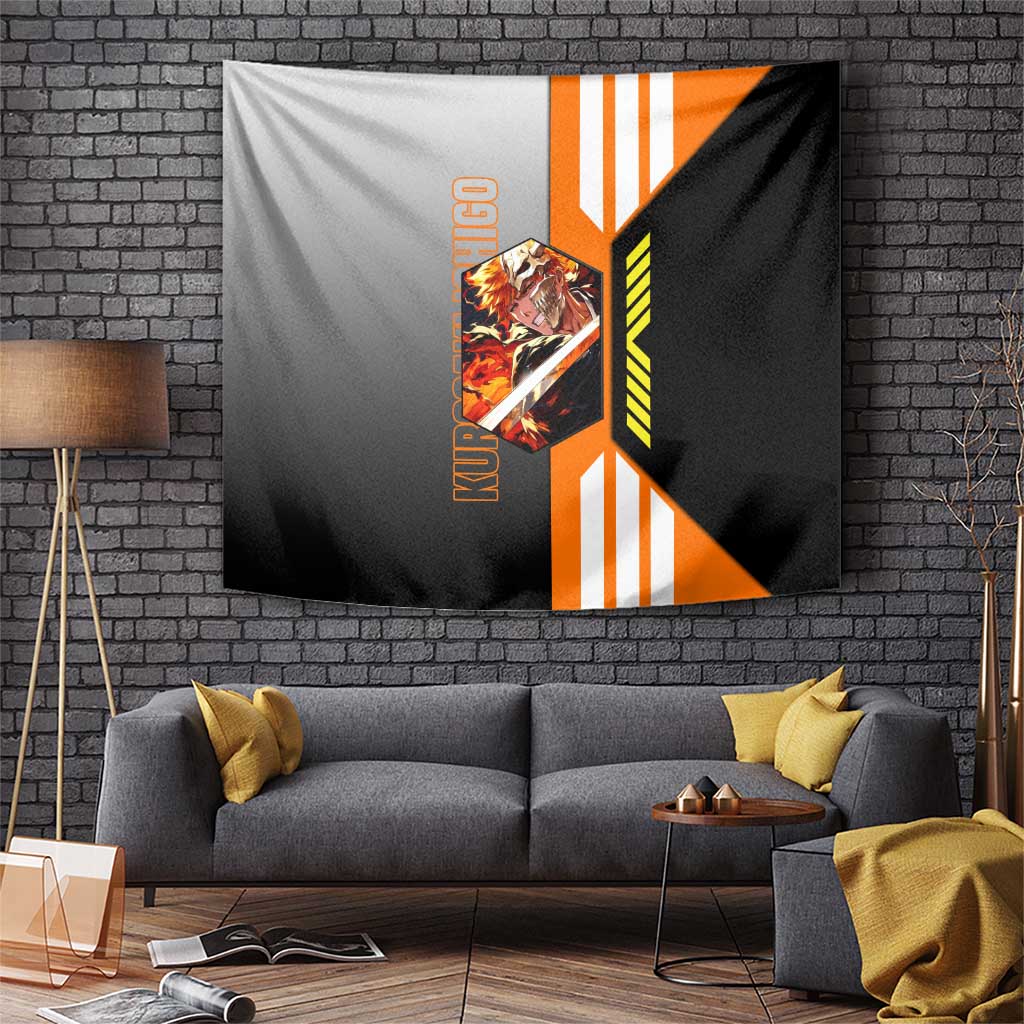 Ichigo Kurosaki from Bleach Tapestry with Sword and Battle Ready Pose Design - The Mazicc