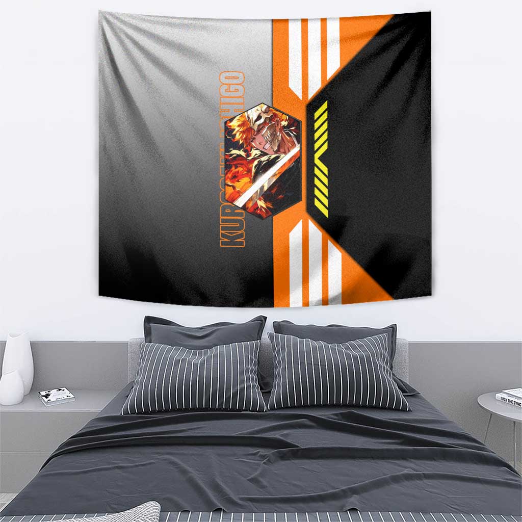 Ichigo Kurosaki from Bleach Tapestry with Sword and Battle Ready Pose Design - The Mazicc