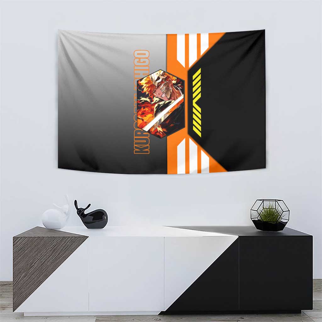 Ichigo Kurosaki from Bleach Tapestry with Sword and Battle Ready Pose Design - The Mazicc