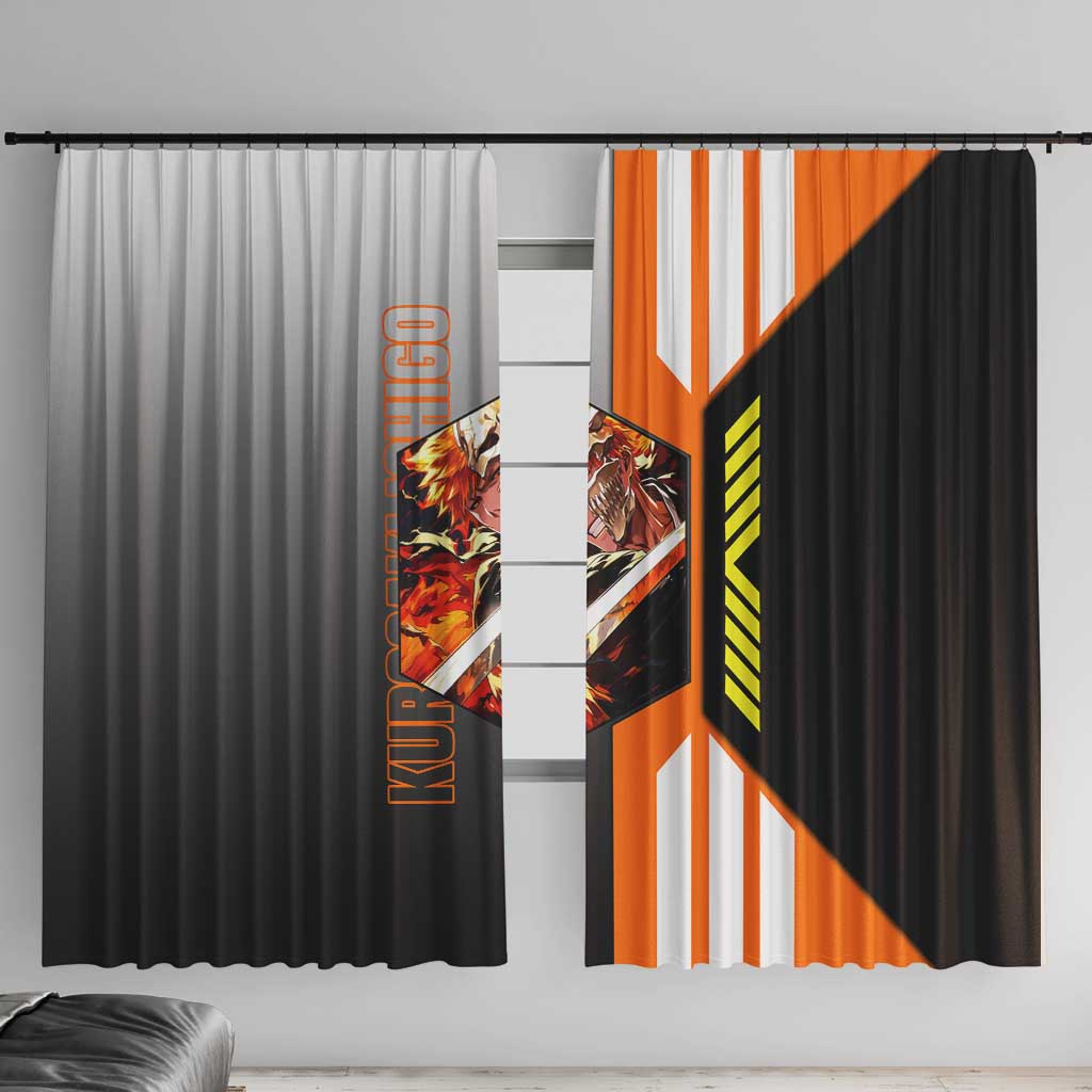 Ichigo Kurosaki from Bleach Window Curtain with Sword and Battle Ready Pose Design - The Mazicc