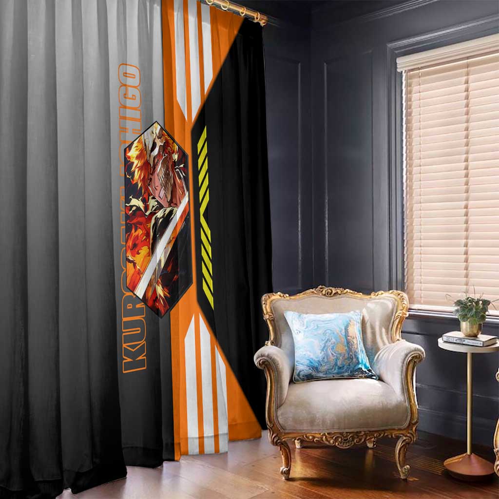 Ichigo Kurosaki from Bleach Window Curtain with Sword and Battle Ready Pose Design - The Mazicc