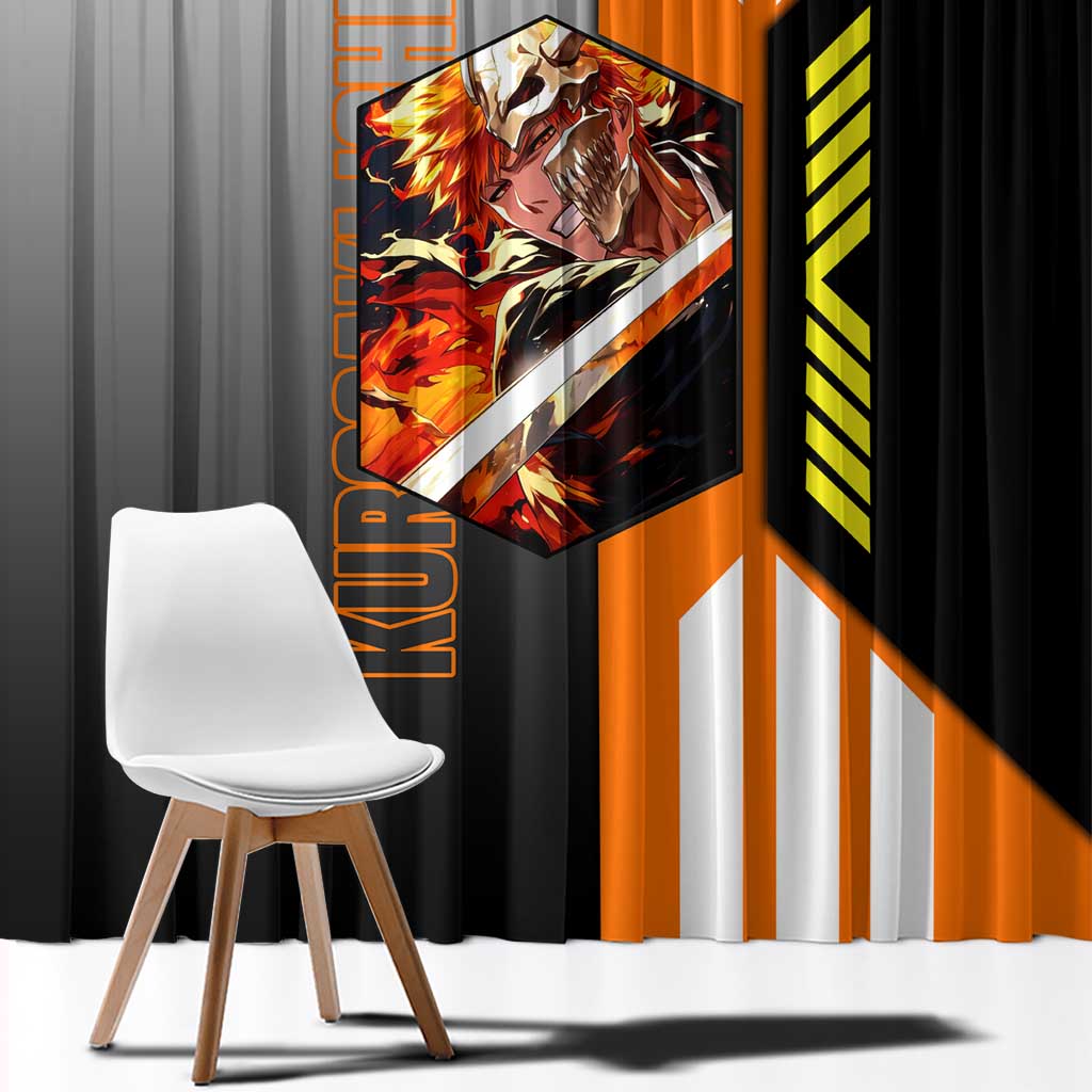 Ichigo Kurosaki from Bleach Window Curtain with Sword and Battle Ready Pose Design - The Mazicc