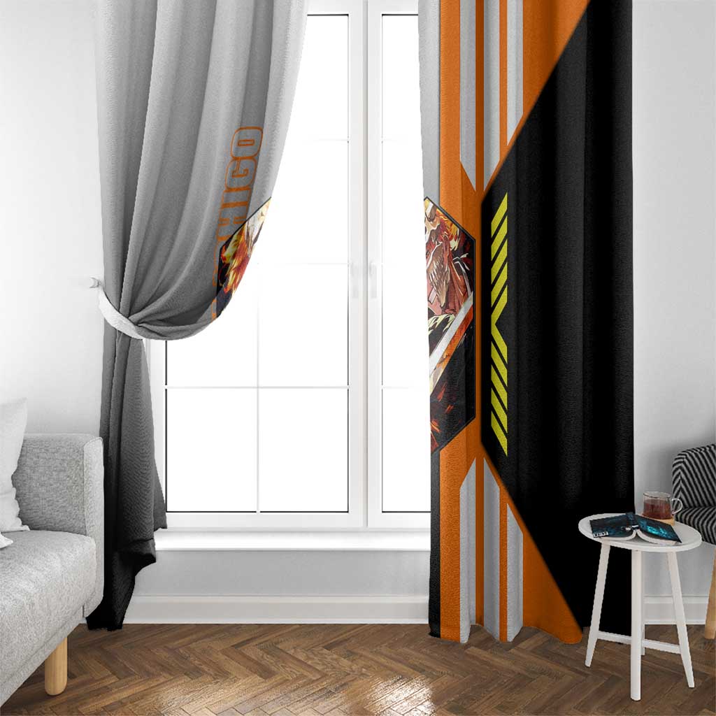 Ichigo Kurosaki from Bleach Window Curtain with Sword and Battle Ready Pose Design - The Mazicc