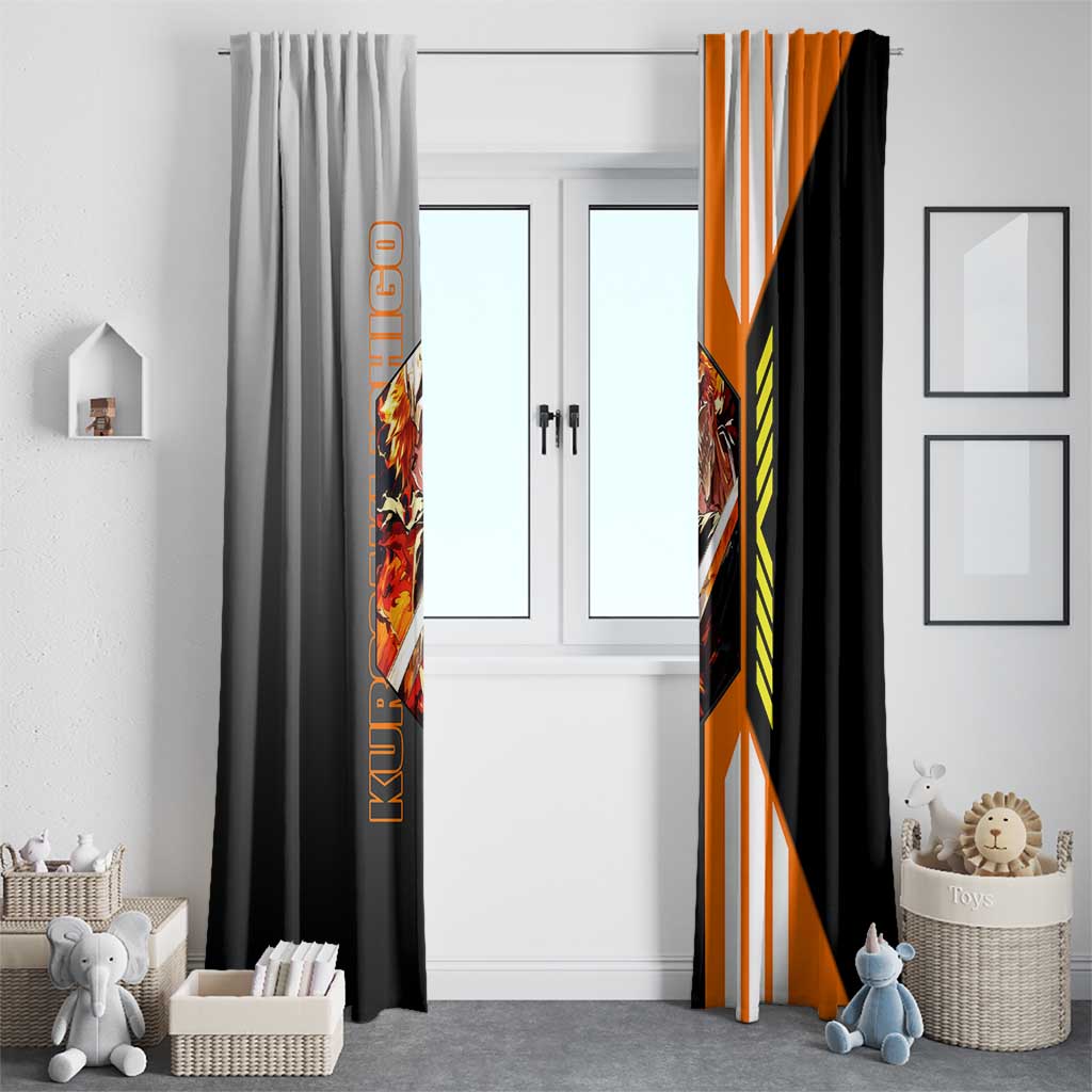 Ichigo Kurosaki from Bleach Window Curtain with Sword and Battle Ready Pose Design - The Mazicc