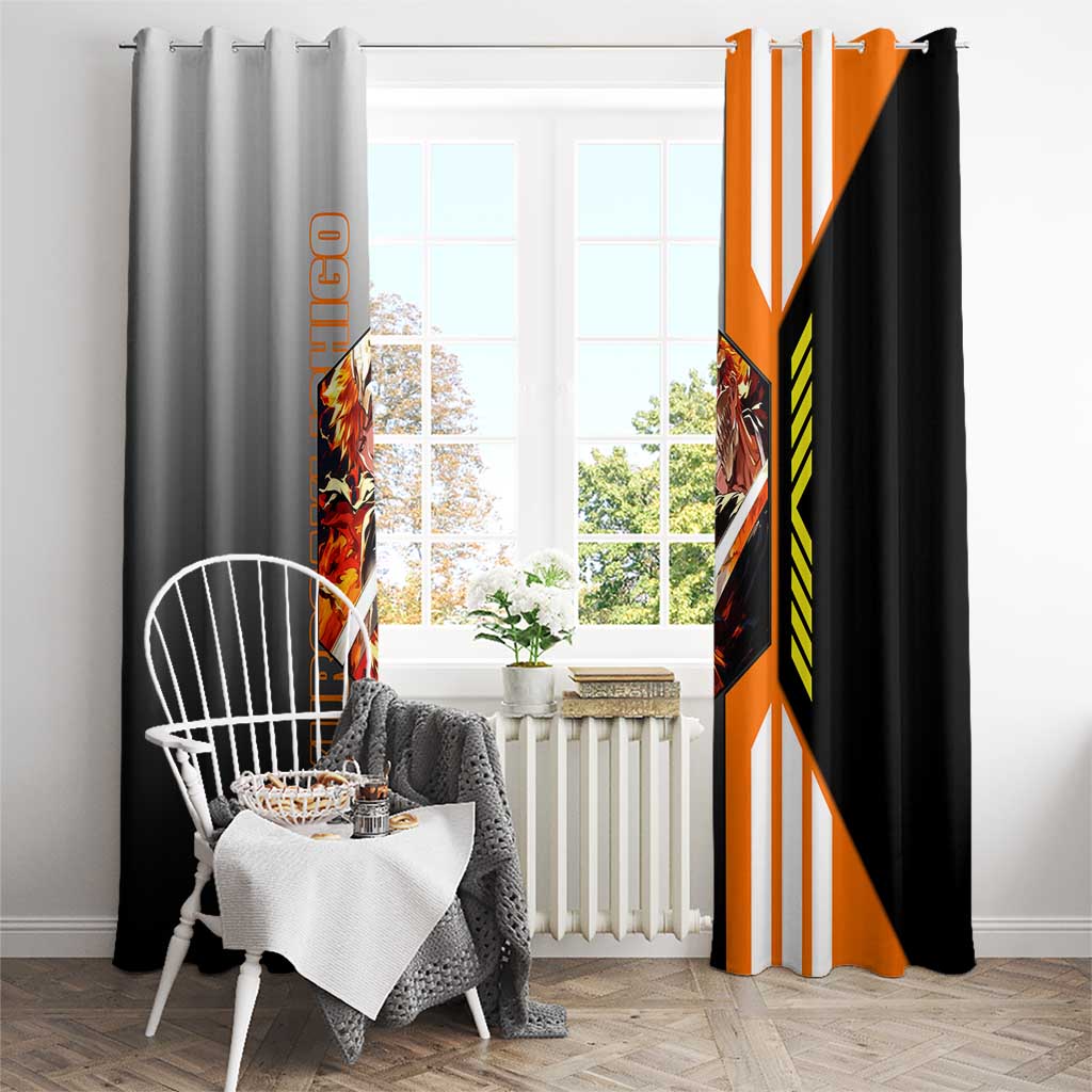 Ichigo Kurosaki from Bleach Window Curtain with Sword and Battle Ready Pose Design - The Mazicc