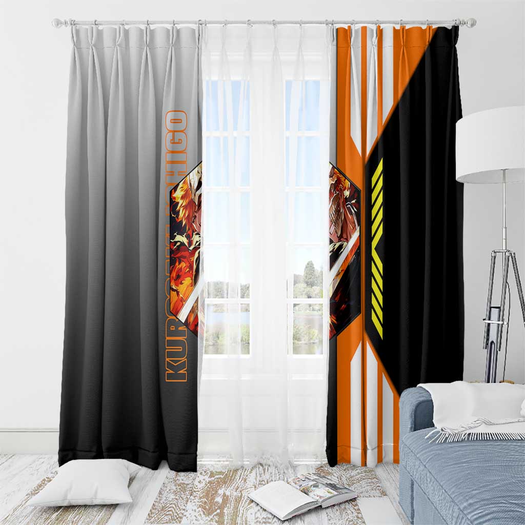 Ichigo Kurosaki from Bleach Window Curtain with Sword and Battle Ready Pose Design - The Mazicc