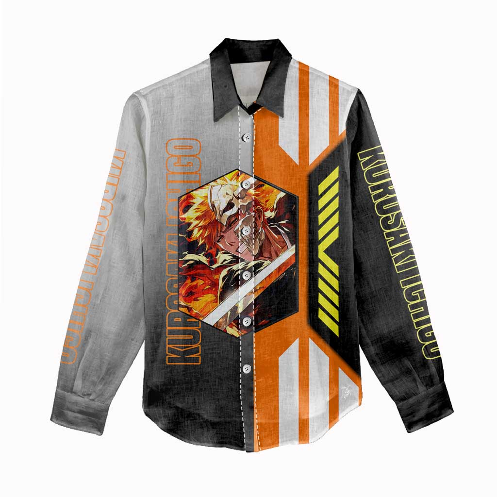 Ichigo Kurosaki from Bleach Women Casual Shirt with Sword and Battle Ready Pose Design - The Mazicc