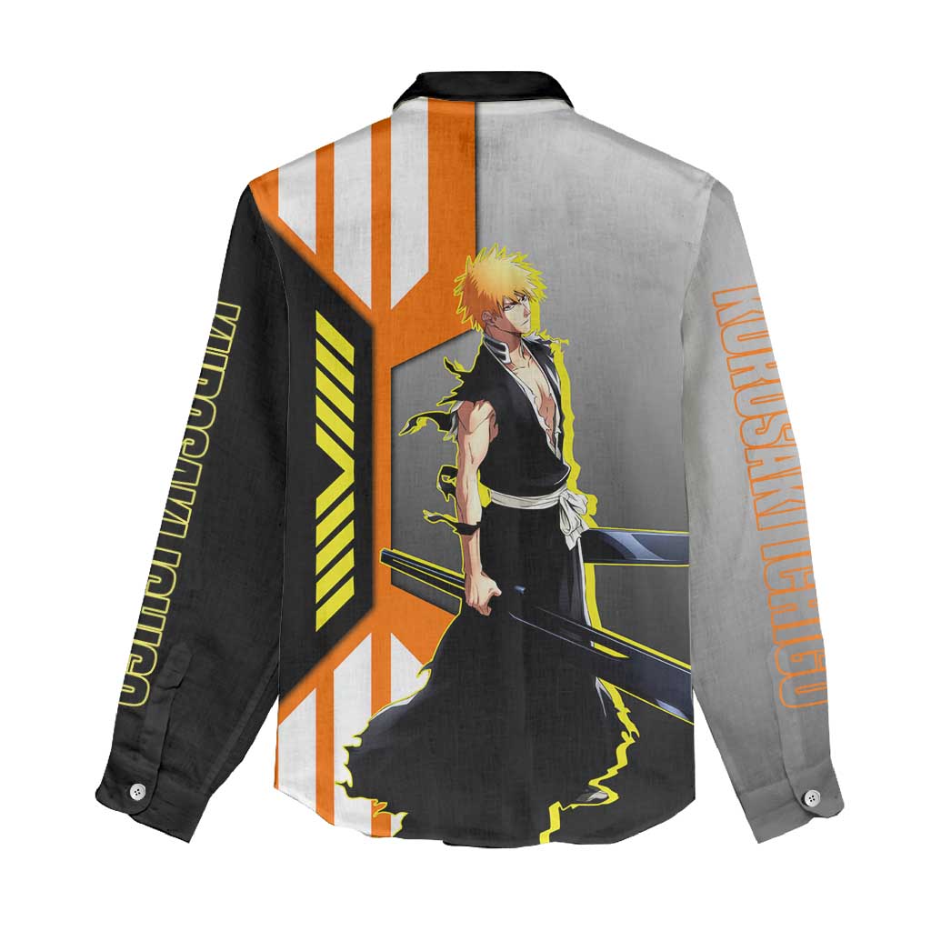Ichigo Kurosaki from Bleach Women Casual Shirt with Sword and Battle Ready Pose Design - The Mazicc