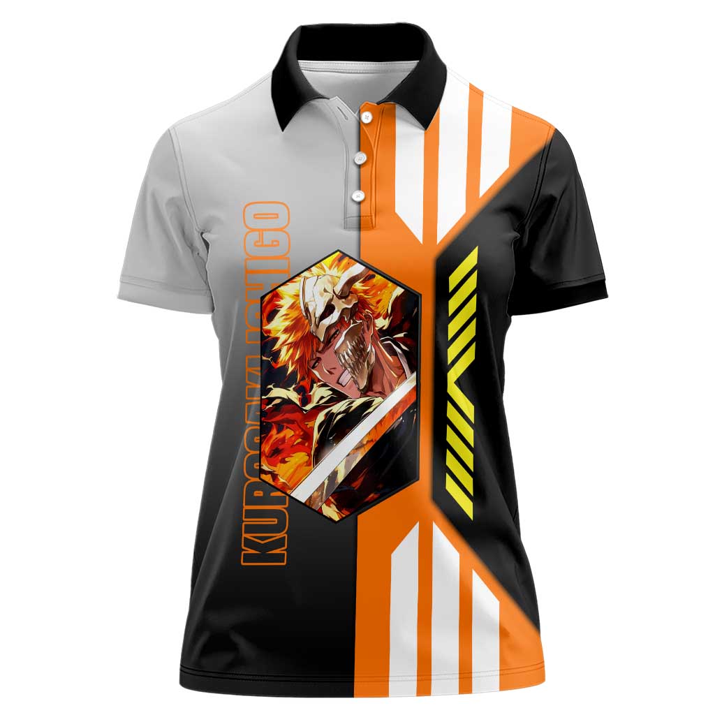 Ichigo Kurosaki from Bleach Women Polo Shirt with Sword and Battle Ready Pose Design - The Mazicc