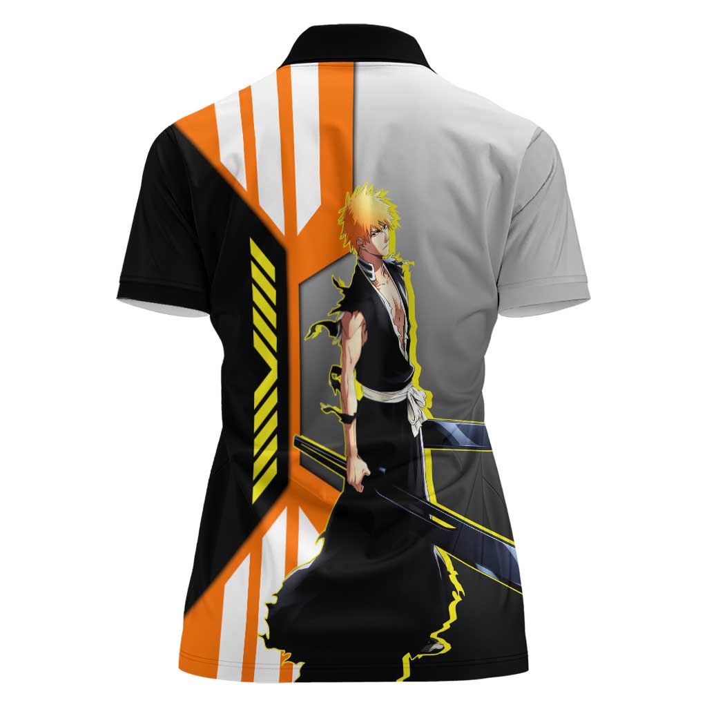 Ichigo Kurosaki from Bleach Women Polo Shirt with Sword and Battle Ready Pose Design - The Mazicc