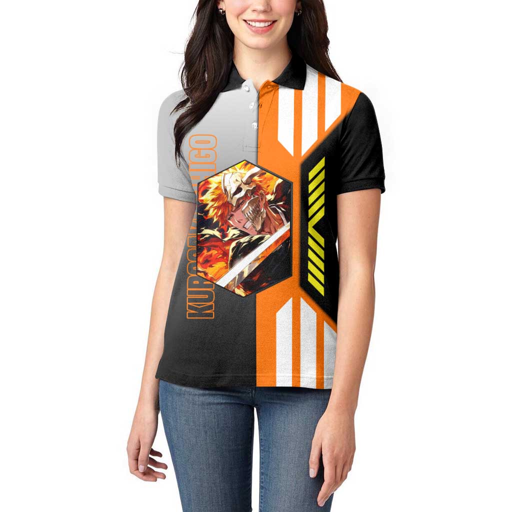 Ichigo Kurosaki from Bleach Women Polo Shirt with Sword and Battle Ready Pose Design - The Mazicc