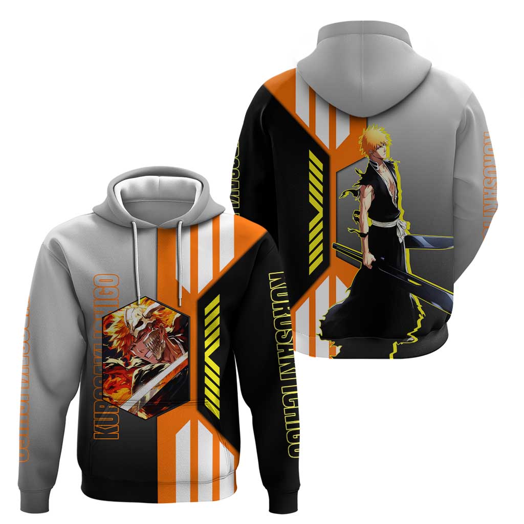 Ichigo Kurosaki from Bleach Zip Hoodie with Sword and Battle Ready Pose Design - The Mazicc