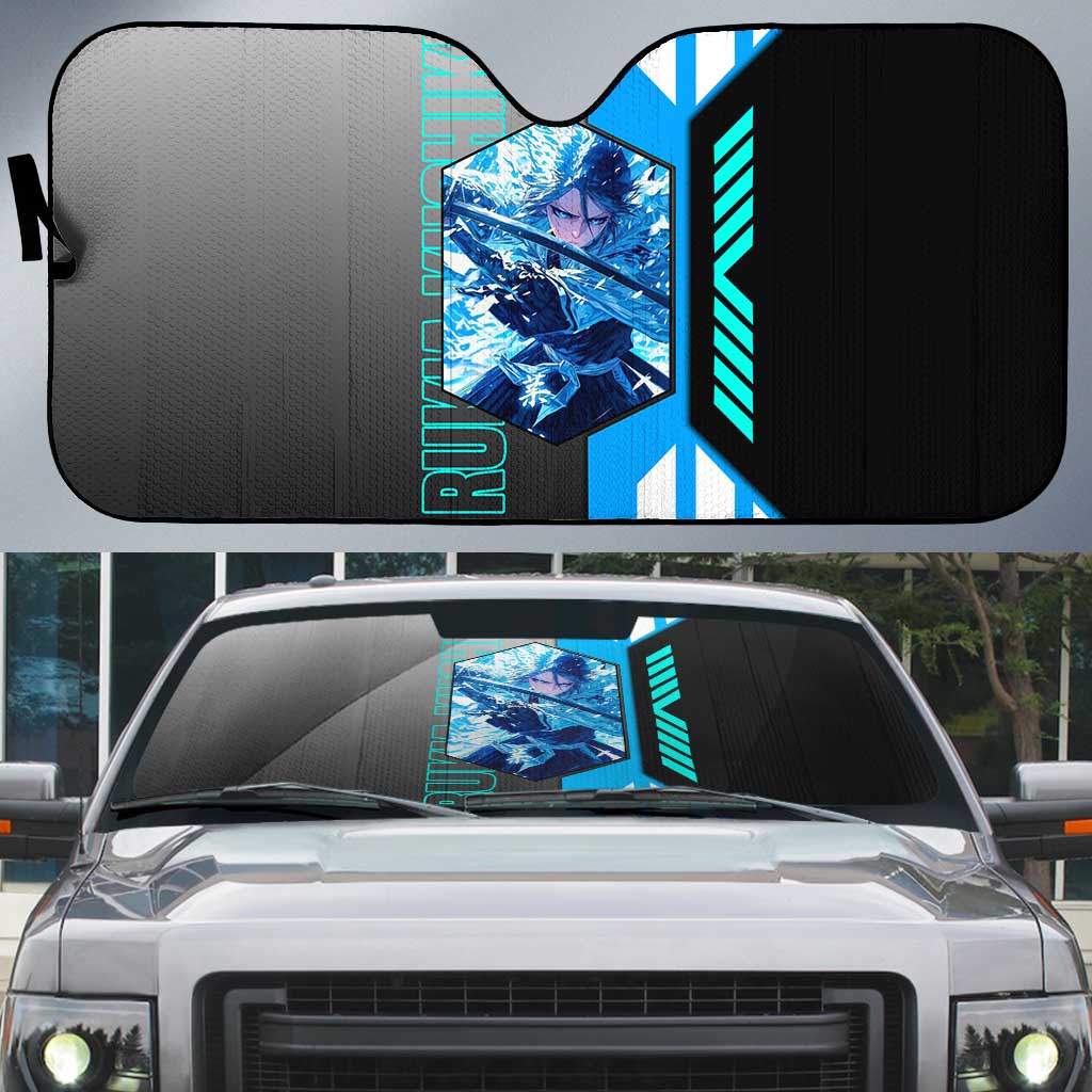 Rukia Kuchiki from Bleach Auto Sun Shade with Sword and Ice Powers Pose Design - The Mazicc