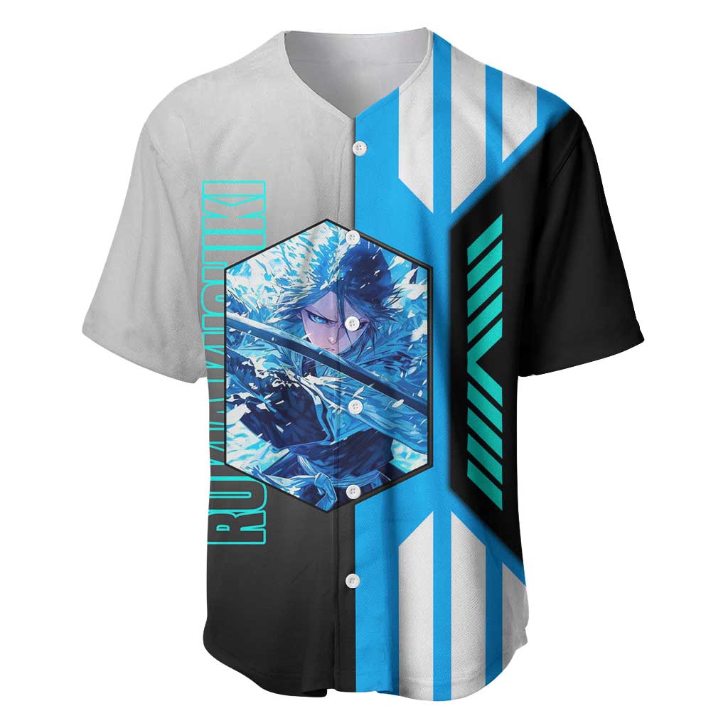 Rukia Kuchiki from Bleach Baseball Jersey with Sword and Ice Powers Pose Design - The Mazicc