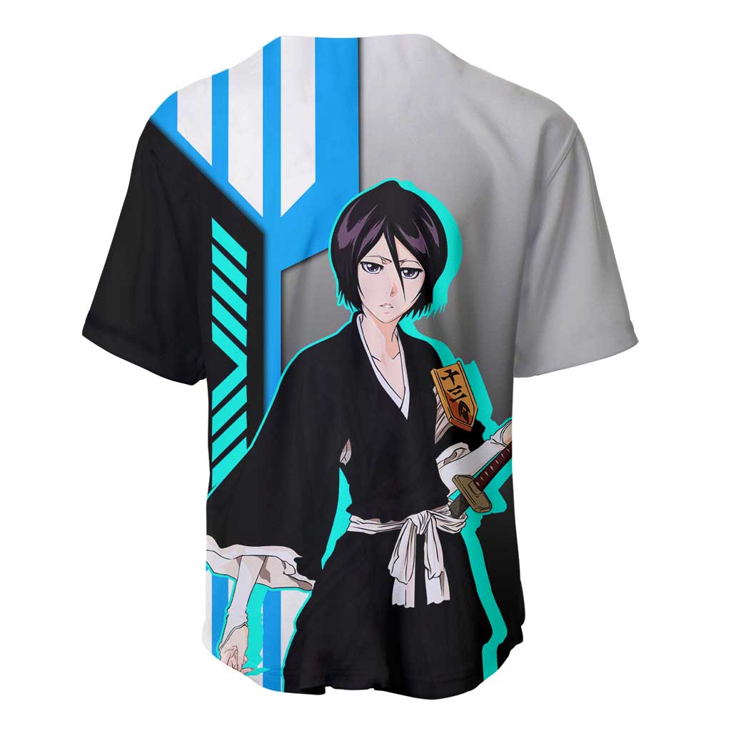 Rukia Kuchiki from Bleach Baseball Jersey with Sword and Ice Powers Pose Design - The Mazicc