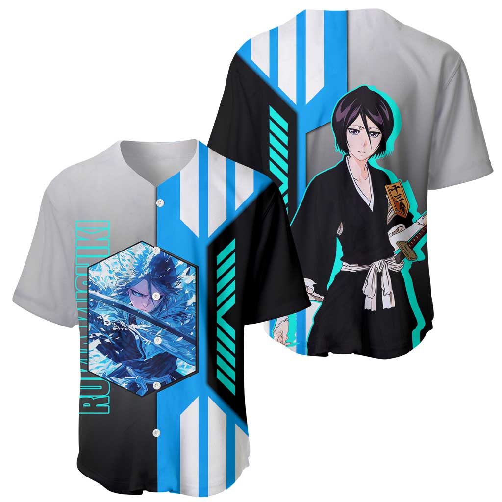 Rukia Kuchiki from Bleach Baseball Jersey with Sword and Ice Powers Pose Design - The Mazicc