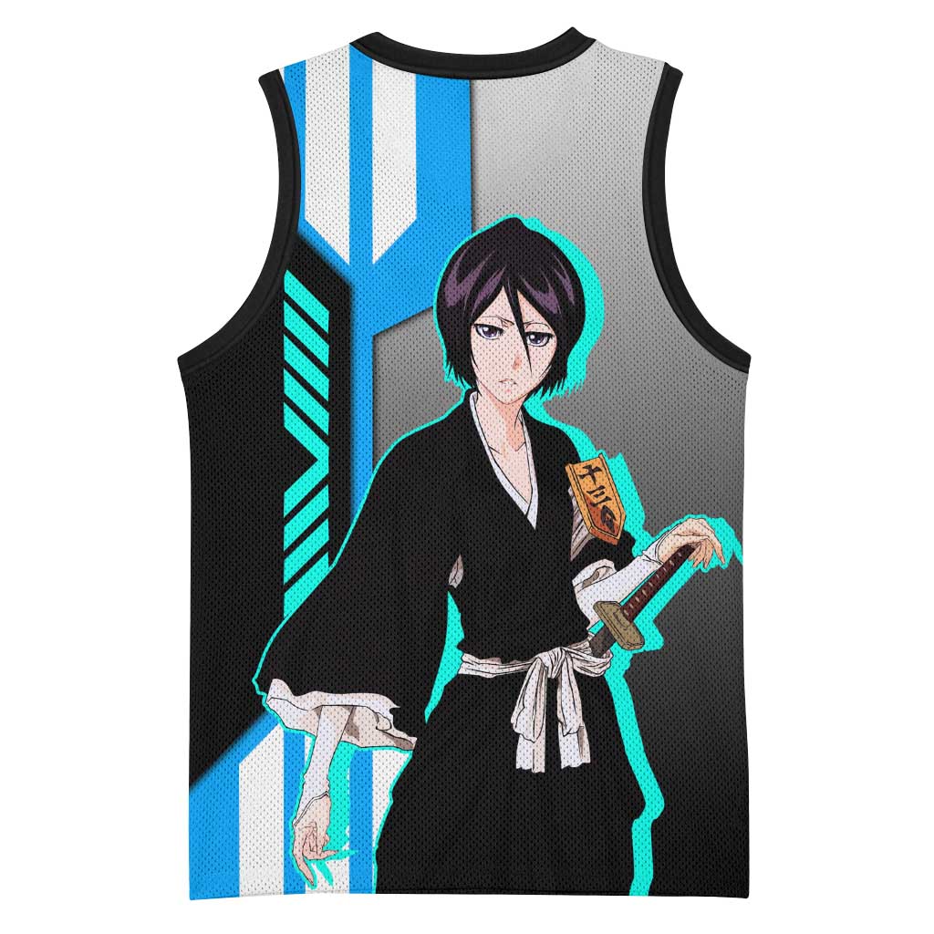 Rukia Kuchiki from Bleach Basketball Jersey with Sword and Ice Powers Pose Design - The Mazicc