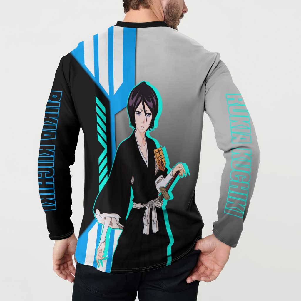 Rukia Kuchiki from Bleach Button Sweatshirt with Sword and Ice Powers Pose Design - The Mazicc