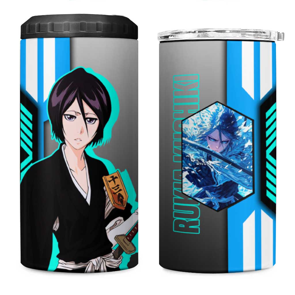 Rukia Kuchiki from Bleach 4 in 1 Can Cooler Tumbler with Sword and Ice Powers Pose Design - The Mazicc