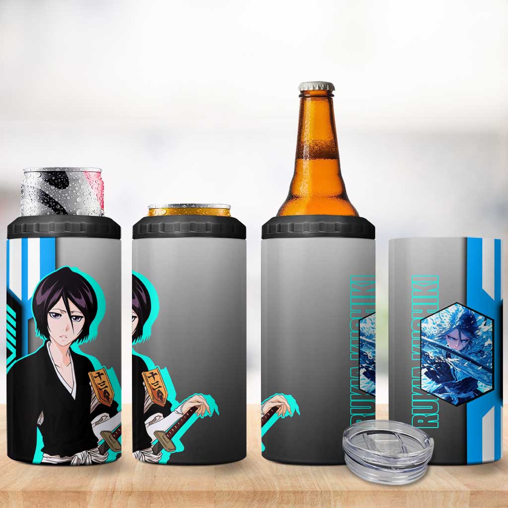 Rukia Kuchiki from Bleach 4 in 1 Can Cooler Tumbler with Sword and Ice Powers Pose Design - The Mazicc