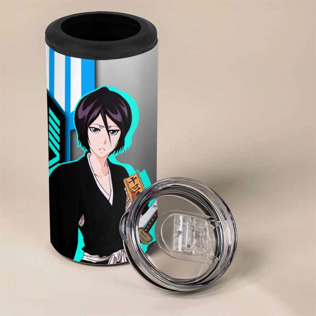 Rukia Kuchiki from Bleach 4 in 1 Can Cooler Tumbler with Sword and Ice Powers Pose Design - The Mazicc