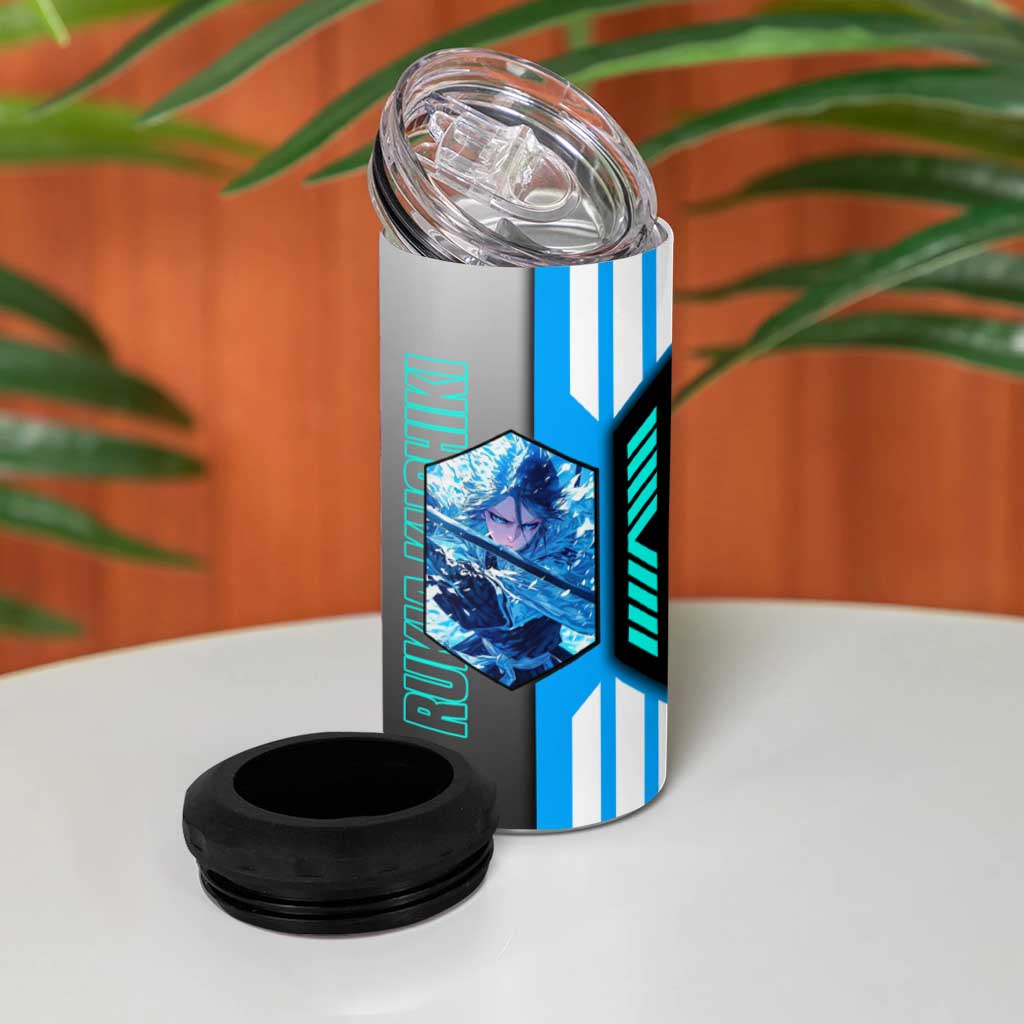 Rukia Kuchiki from Bleach 4 in 1 Can Cooler Tumbler with Sword and Ice Powers Pose Design - The Mazicc