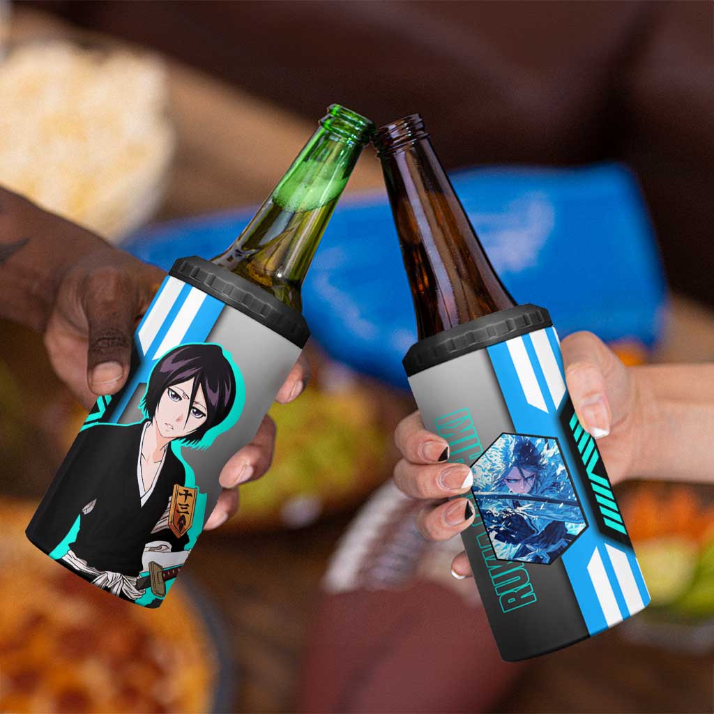 Rukia Kuchiki from Bleach 4 in 1 Can Cooler Tumbler with Sword and Ice Powers Pose Design - The Mazicc