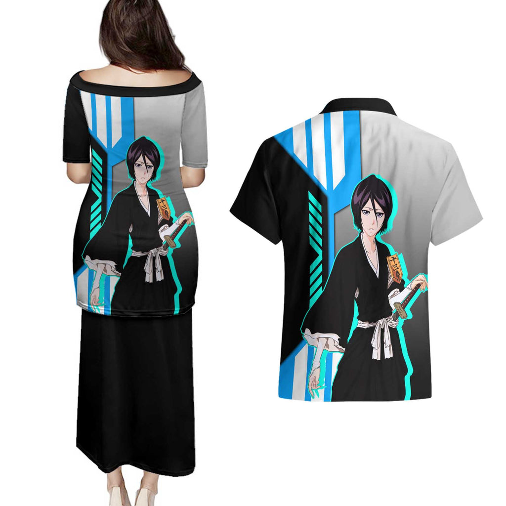 Rukia Kuchiki from Bleach Couples Matching Puletasi and Hawaiian Shirt with Sword and Ice Powers Pose Design - The Mazicc