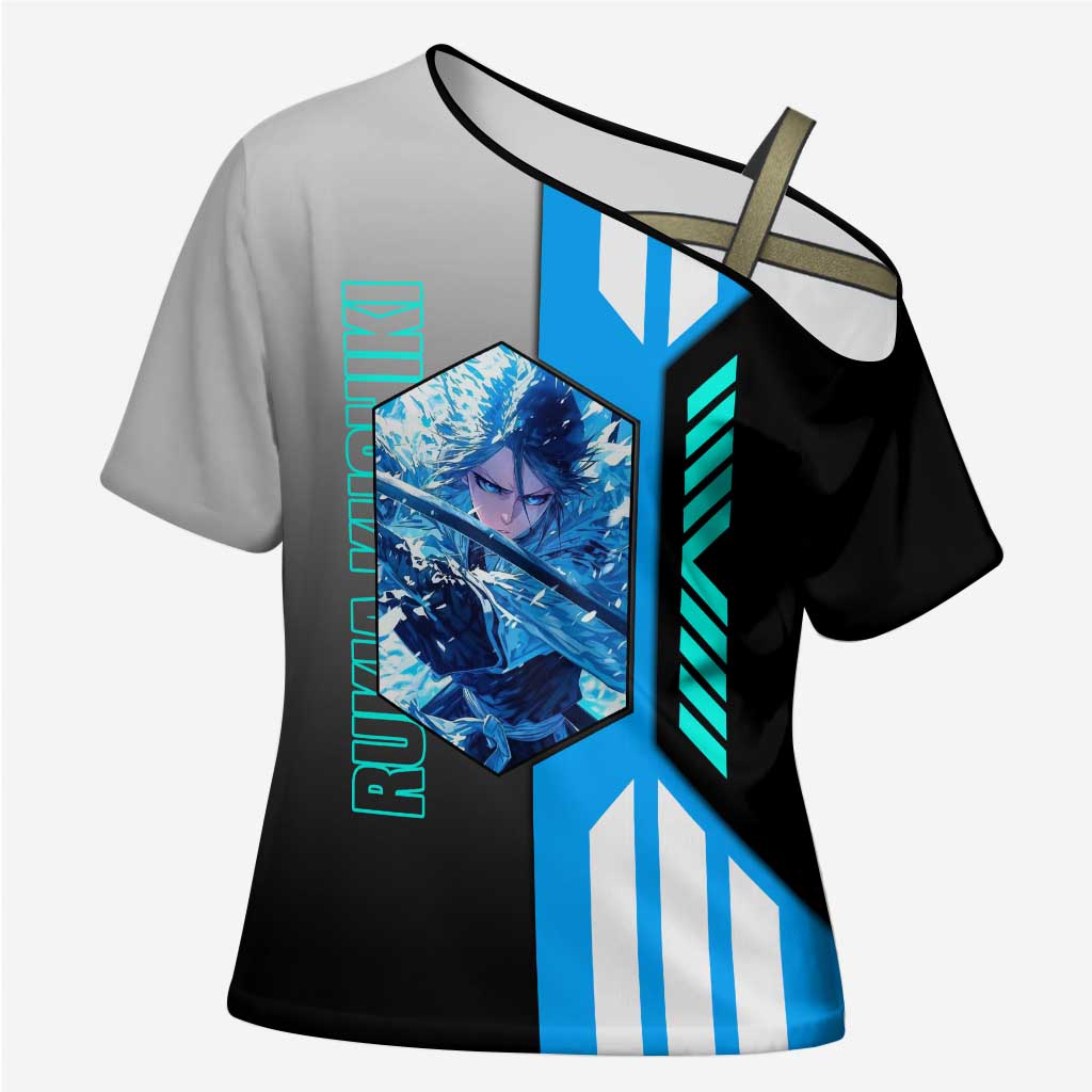 Rukia Kuchiki from Bleach Cross Shoulder Shirt with Sword and Ice Powers Pose Design - The Mazicc