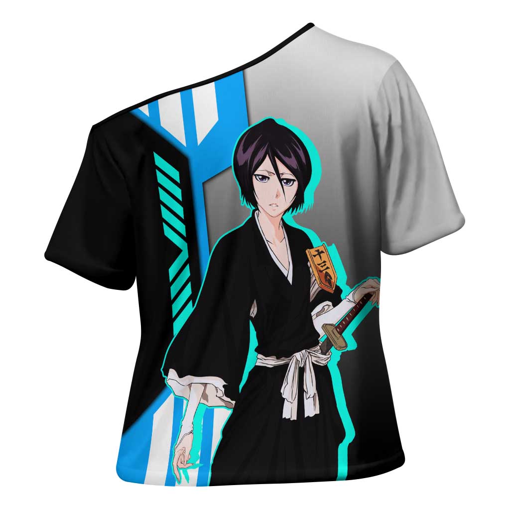 Rukia Kuchiki from Bleach Cross Shoulder Shirt with Sword and Ice Powers Pose Design - The Mazicc