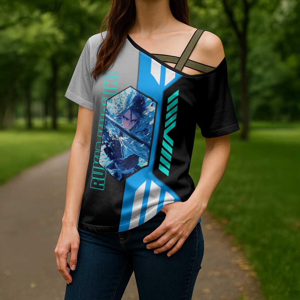 Rukia Kuchiki from Bleach Cross Shoulder Shirt with Sword and Ice Powers Pose Design - The Mazicc