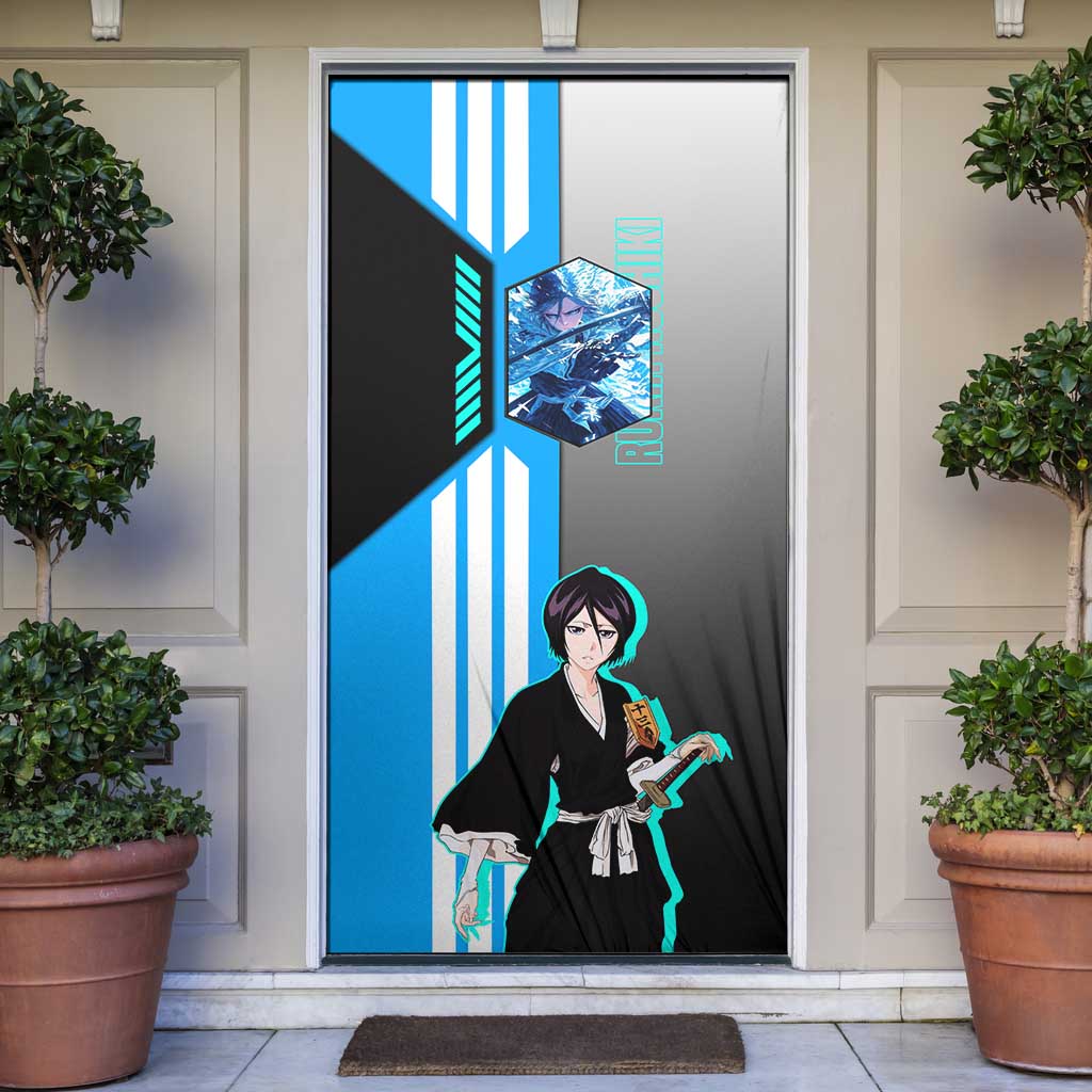 Rukia Kuchiki from Bleach Door Cover with Sword and Ice Powers Pose Design - The Mazicc